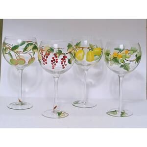 Hand Painted Grapes and Leaves Red Wine Glasses Set of 4